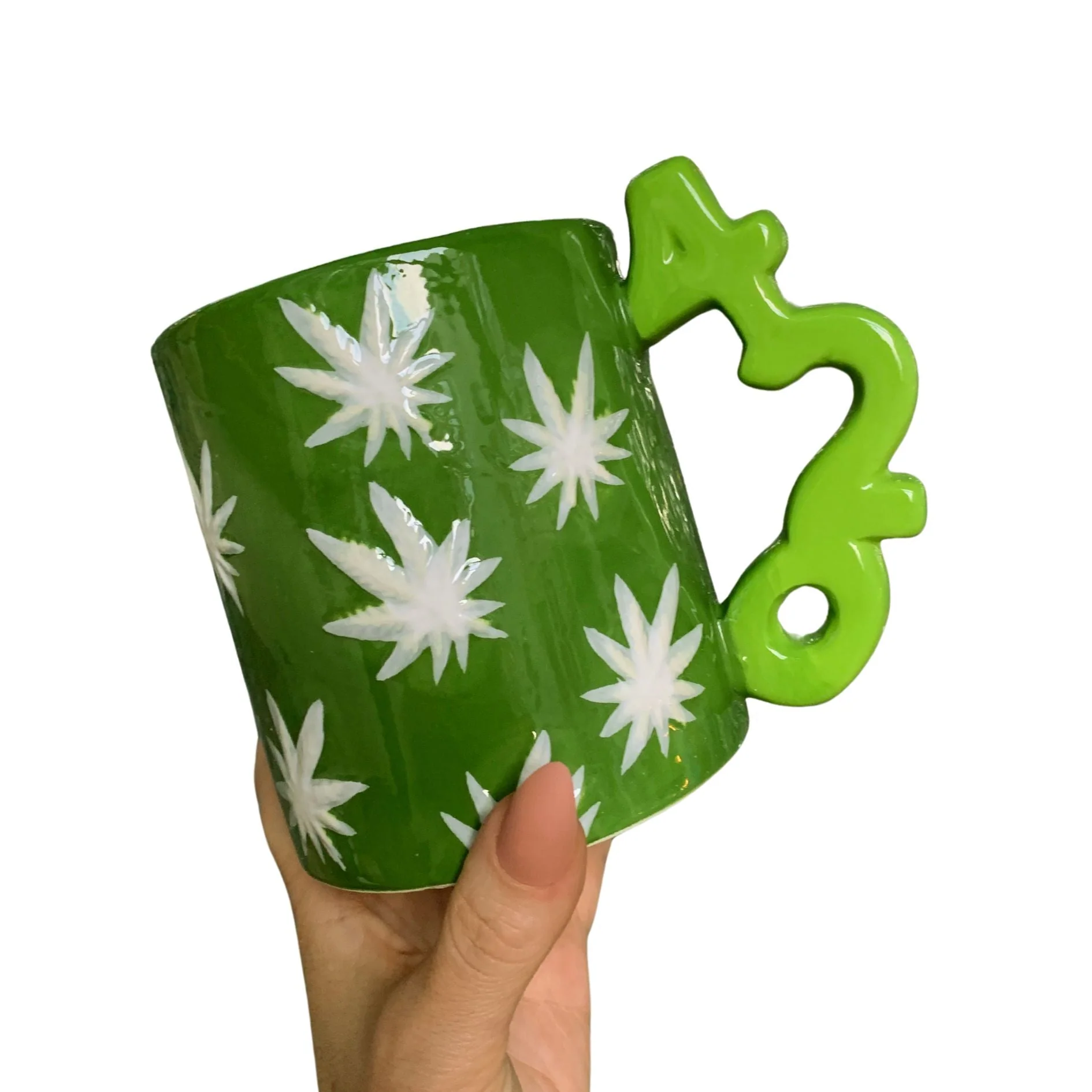 Soft 420 Handle Leaf Mug in Green Ceramic Coffee Tea Cup 20oz Flexible