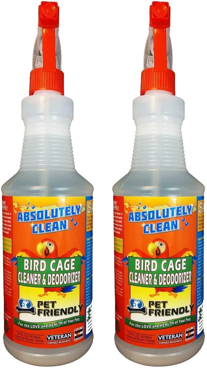 Absolutely Clean Bird Cage Cleaner and Deodorizer - Just Spray Wipe - Safely Easily Removes Bird Messes Quickly and Easily - Made in the US - Fragrance 32oz 2pack Advanced