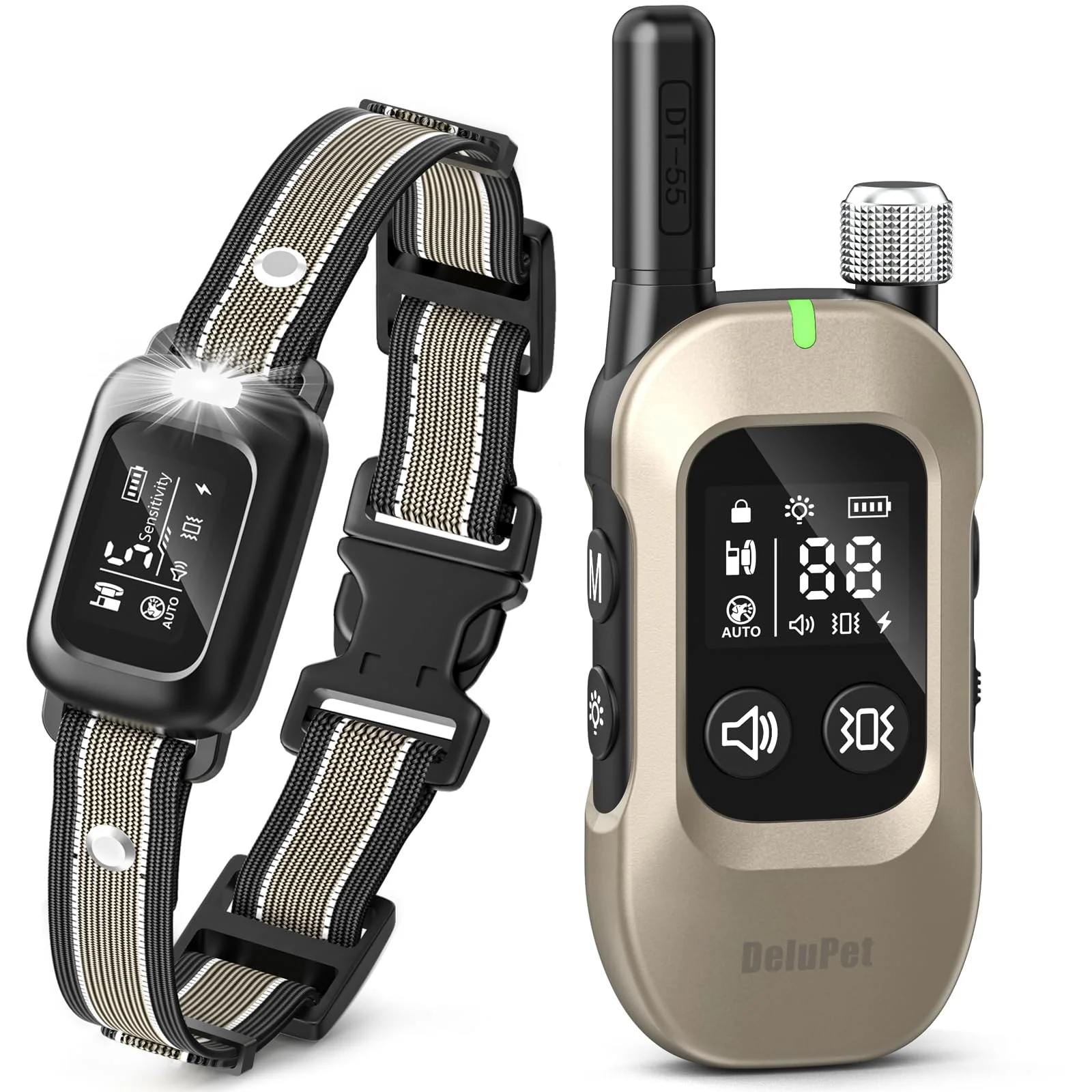 Prestigious Delupet 2-in-1 Bark Shock Collar with Remote — 4500FT Range IPX8 Waterproof Titanium Advanced