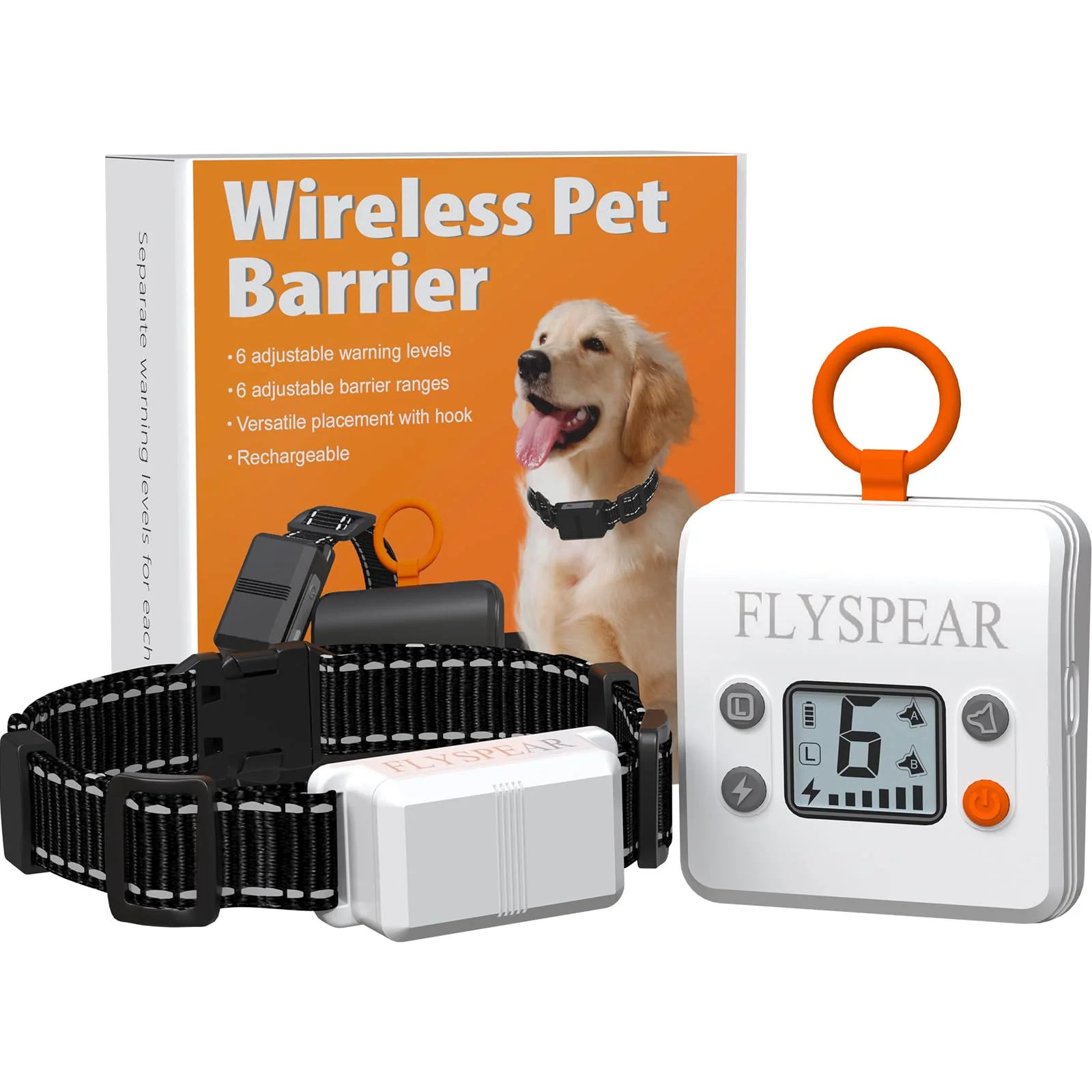 Environmentally Friendly FLYSPEAR Wireless Pet Barrier – Rechargeable Indoor Fence with 0.7–7 ft Range and 6 Static Levels Comfortable