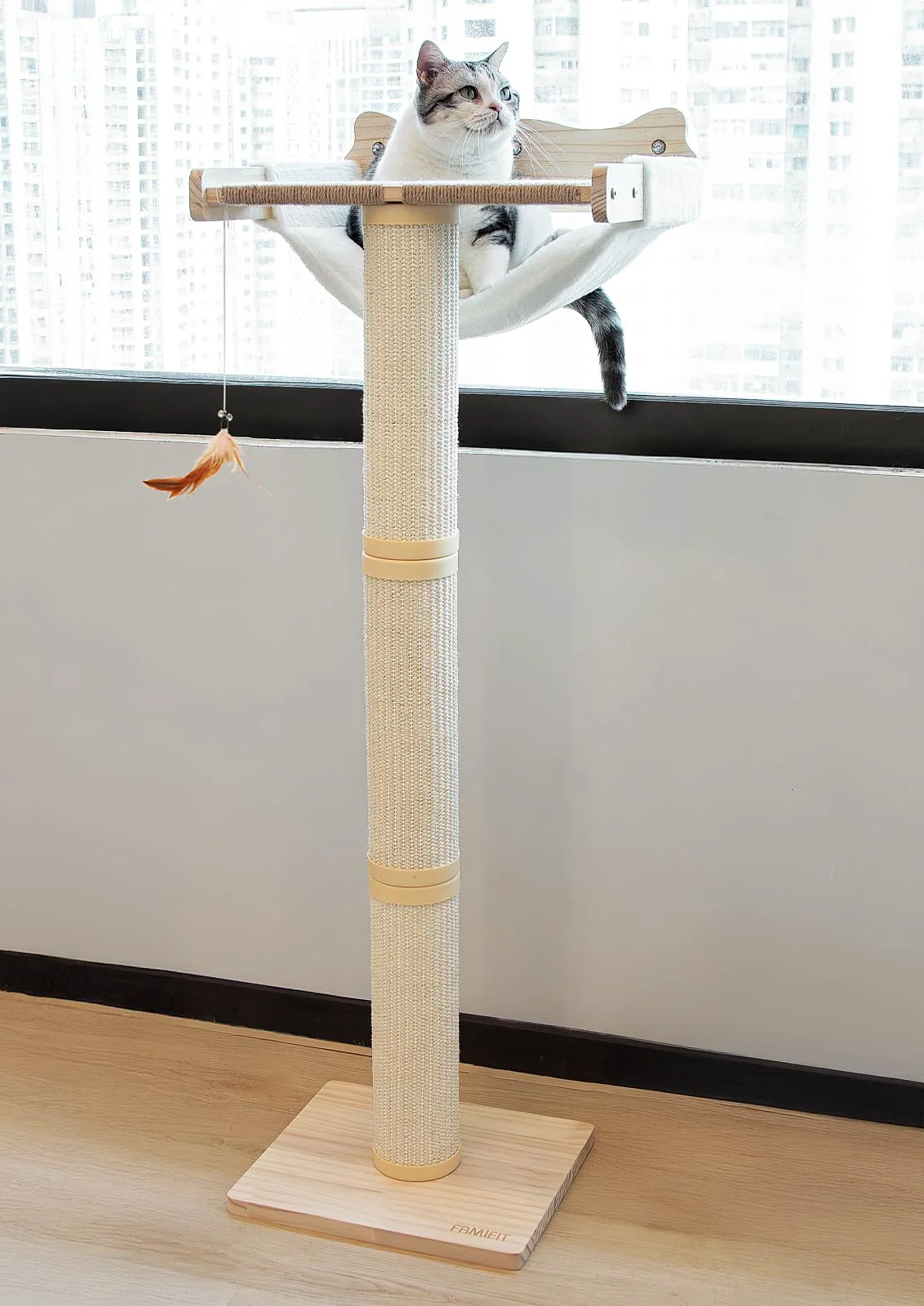 Secure Famifit Cat Window Perch with Scratching Post - 47.3-in Tall 50 lb Capacity Drill- Expertly Made