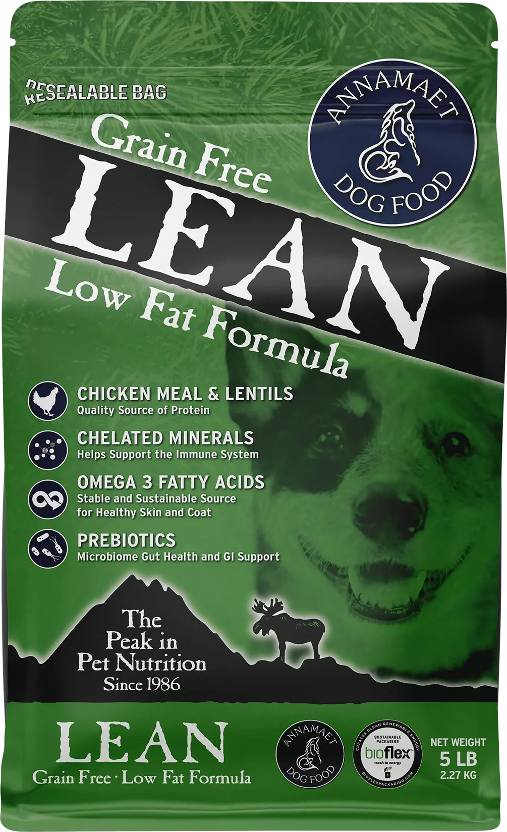 Elite Annamaet Grain- Lean Low Fat Formula Dry Dog Food Chicken Duck Herring 5-lb Premium Material