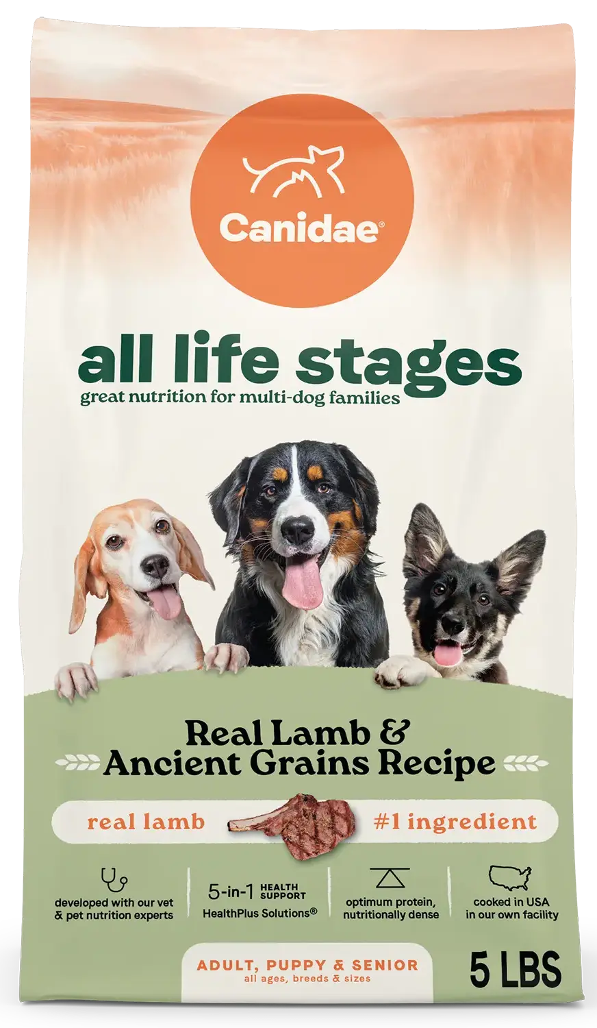 Reusable Canidae All Life Stages Dry Dog Food Lamb Ancient Grains Recipe 5- lb Solid