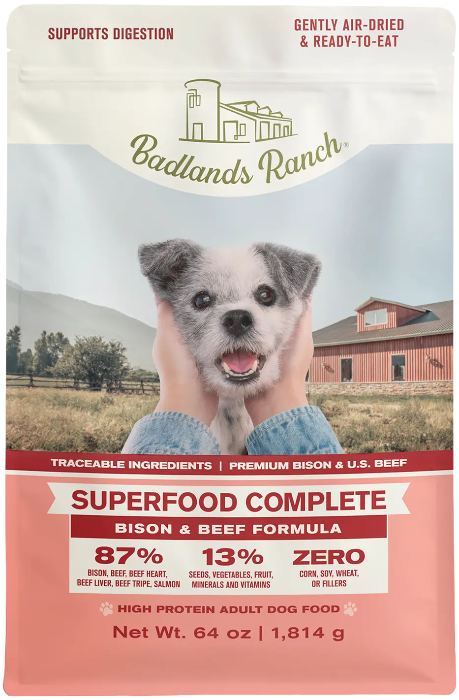 Clean Badlands Ranch Superfood Complete Air-Dried Dog Food Bison Beef 64-oz Environmentally Friendly