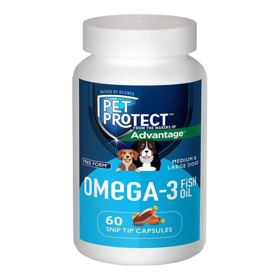 Verified Pet Protect Form Omega-3 Fish Oil Snip Tip Capsule Supplements for Medium Large Dogs 60 Count 4.34-oz High-Performance