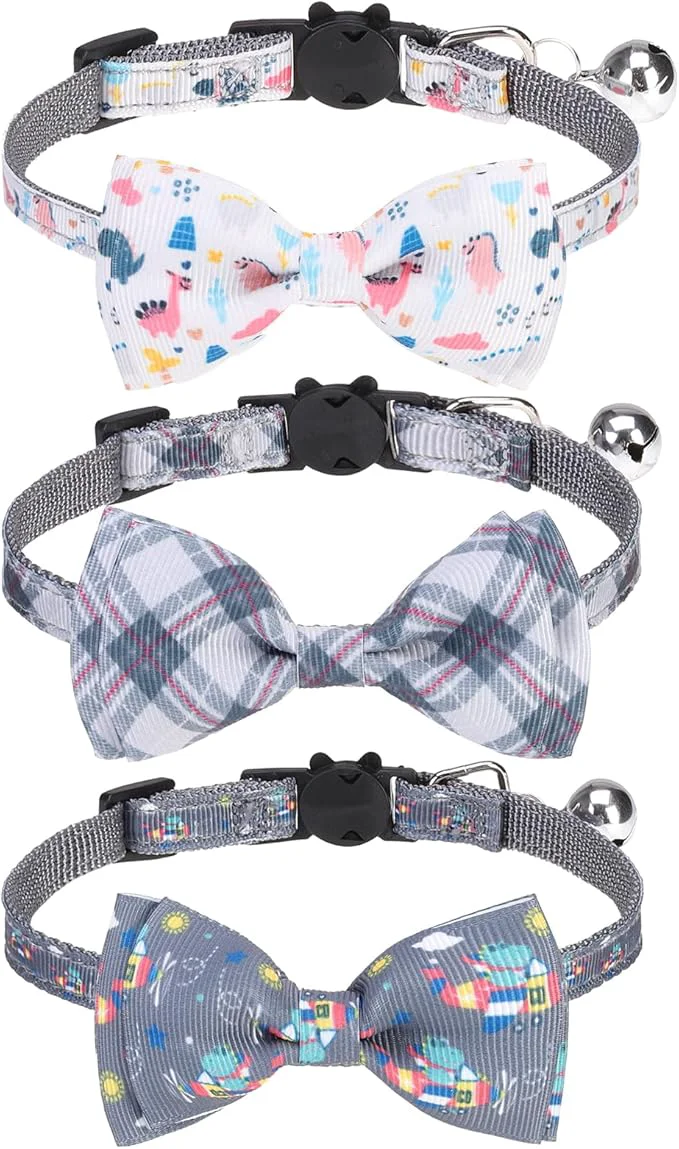 World-Class Breakaway Cat Collar with Removable Bow Tie and Bell Cute Multi-Style Patterns Luxury
