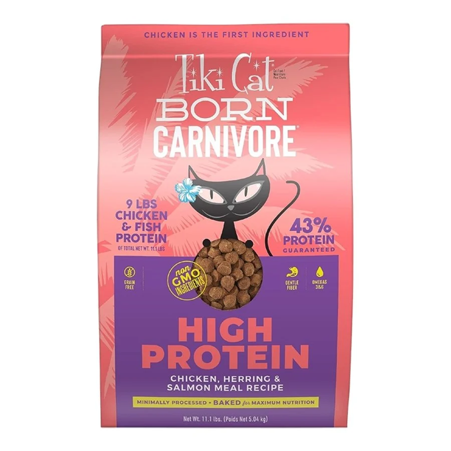 High-End Tiki Pets Cat Born Carnivore High Protein Dry Cat Food Chicken Herring Salmon 11.1-lb Traditional