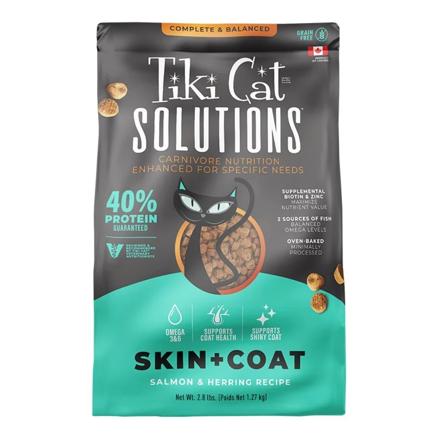 Premium Tiki Pets Cat Solutions Skin Coat Grain- Dry Cat Food Salmon Herring 2.8-lb Trendy