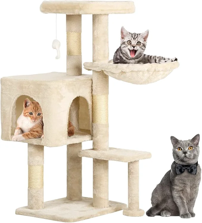 Carefully Designed Pet 37 Cat Tree Tower Beige Sturdy Multi-Level Cat Tree Top-Quality