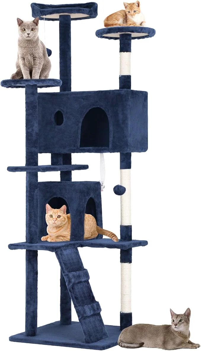 Classic Pet 70 Cat Tree Tower Navy Blue Sturdy Hanging Cat Toys Detailed