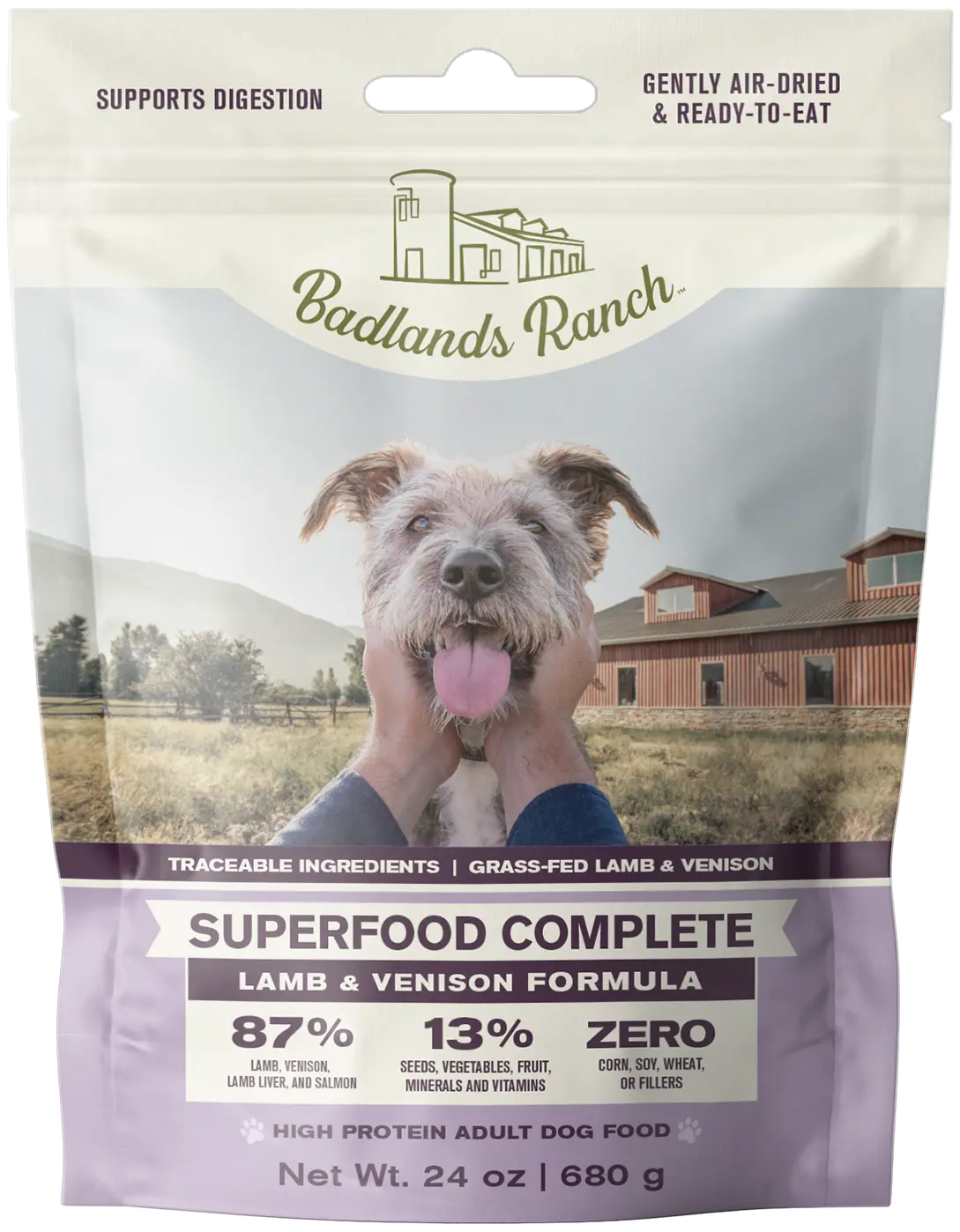 Fine Crafted Badlands Ranch Superfood Complete Air-Dried Dog Food Lamb Venison 24-oz Classic