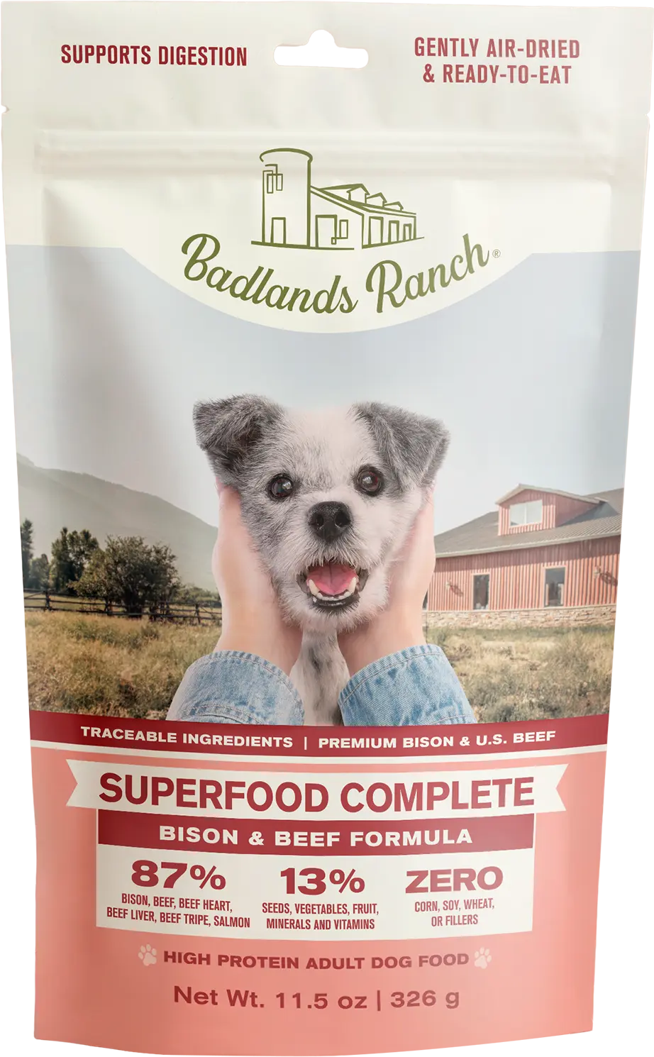 Artisan Badlands Ranch Superfood Complete Air-Dried Dog Food Bison Beef 11.5-oz Reusable