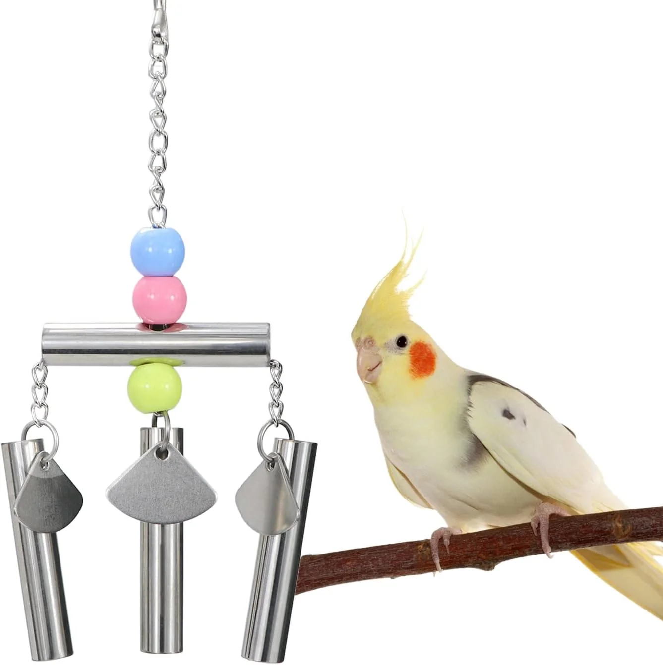 Traditional Bird Stainless Steel Bells String Parrot Hanging Chew Toy for Parakeet Cockatiel Cockatoo Conure Silver Elite