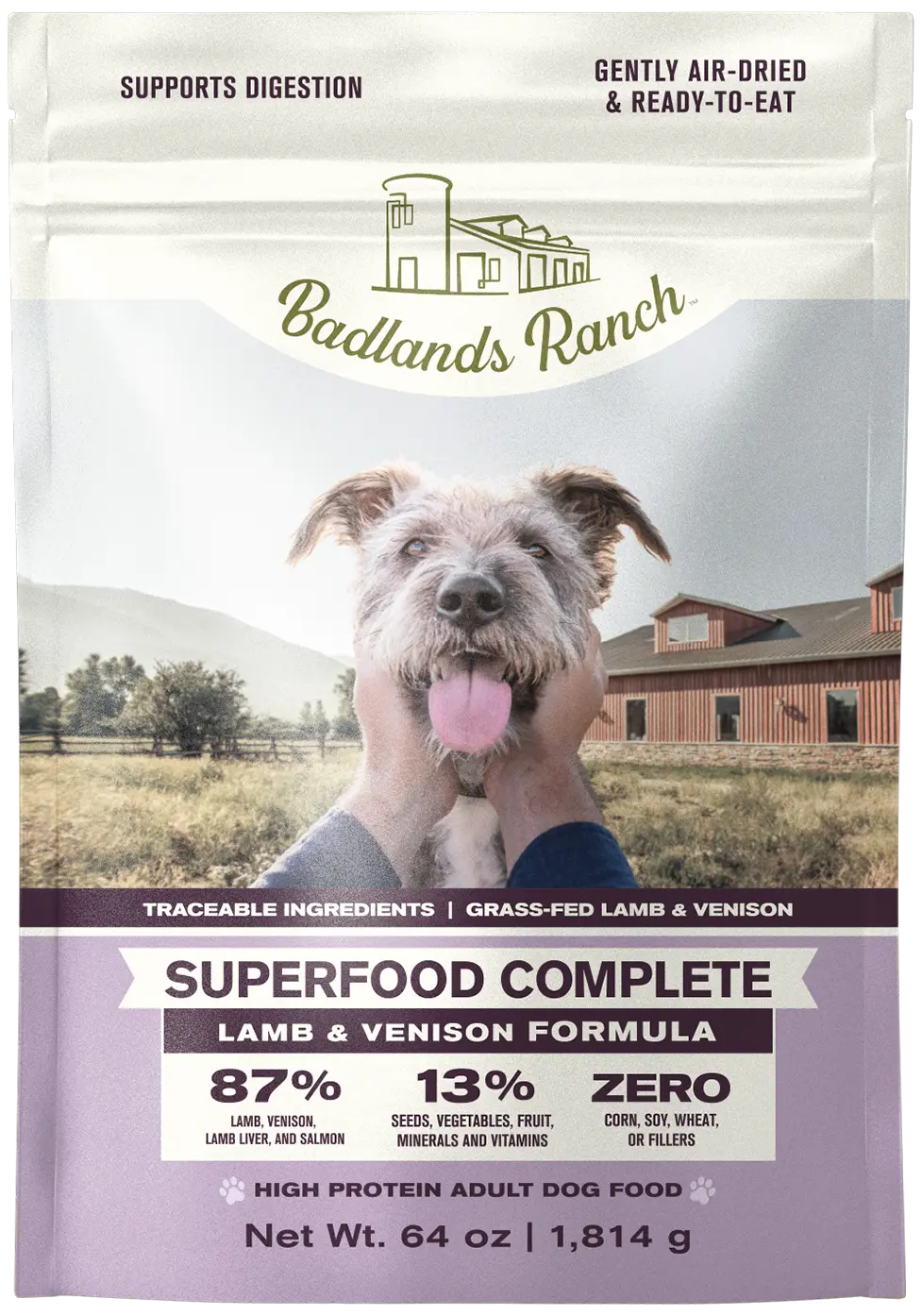 Breathable Badlands Ranch Superfood Complete Air-Dried Dog Food Lamb Venison 64-oz Long-Lasting