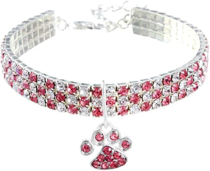 Eco-Friendly Pet Collar with Diamonds Adjustable Crystal Diamond Elastic Heart Claw Pendant Sophisticated