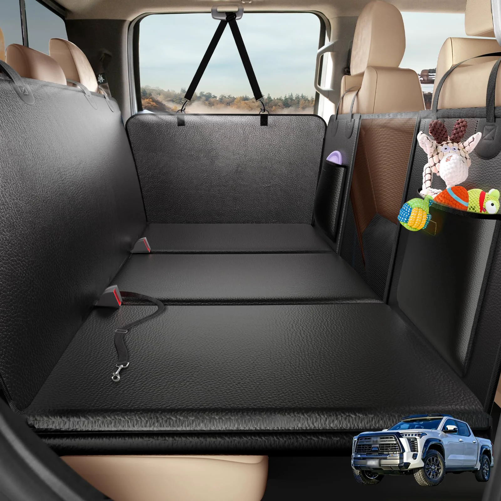 Elegant AIEDOULER Back Seat Extender for Dogs – Leather Foam Full-Size Truck Hammock 59x29 Refined