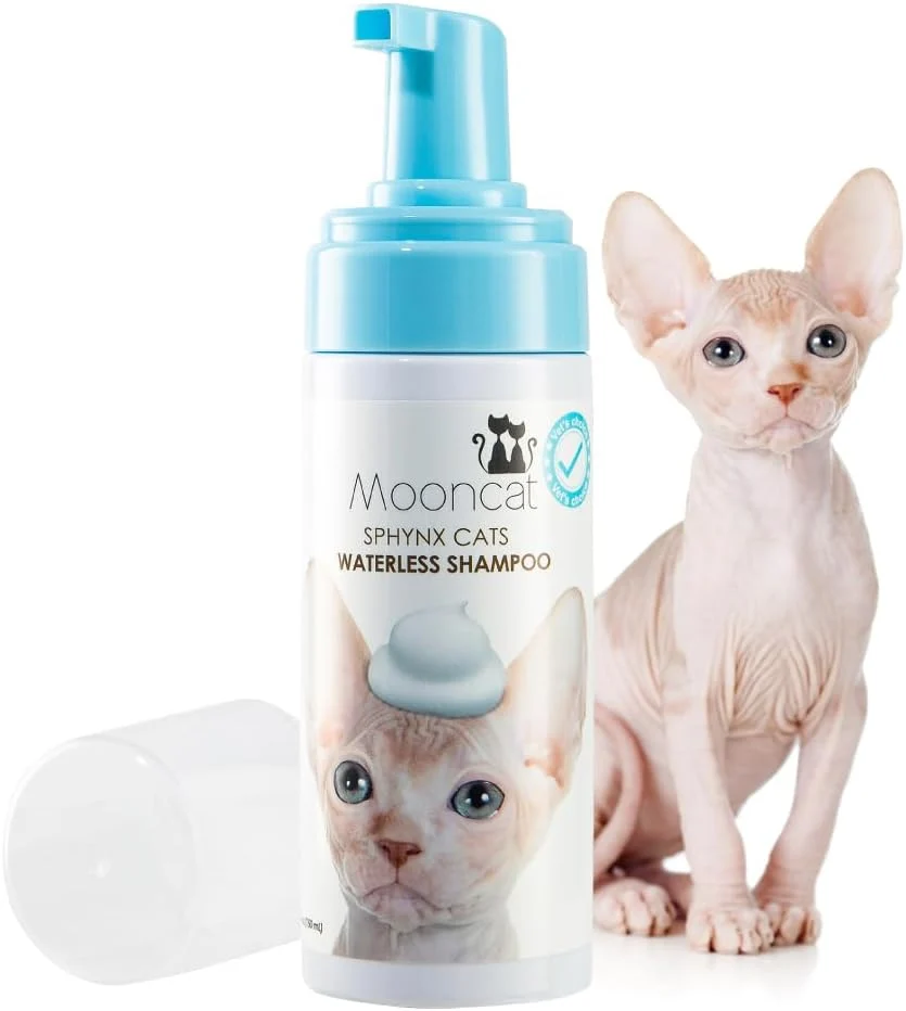 Sustainable Mooncat Sphynx Cat Waterless Shampoo Vet No-Rinse Foam for Oily Sensitive Skin Wrinkles - Gentle Hypoallergenic Formula for Hairless Cats Deep Cleans Moisturizes Premium Material