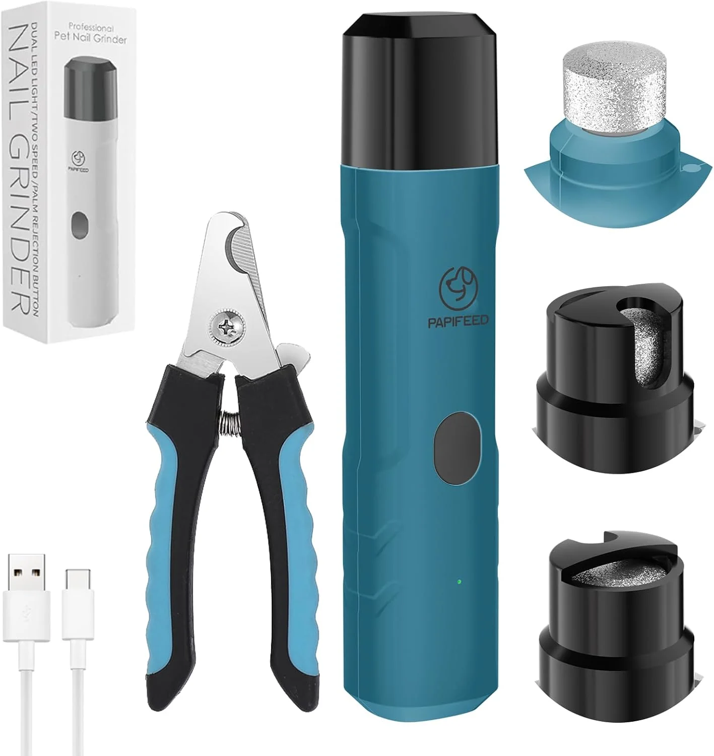 Elegant PIPAFFEED Dog Nail Grinder Upgraded with with Dog Nail Trimmers 2 LED Lights 3-Speed Rechargeable Quiet - Upgraded Electric Pet Nail Trimmer Painless Paws Grooming Tool-Bule First-Class