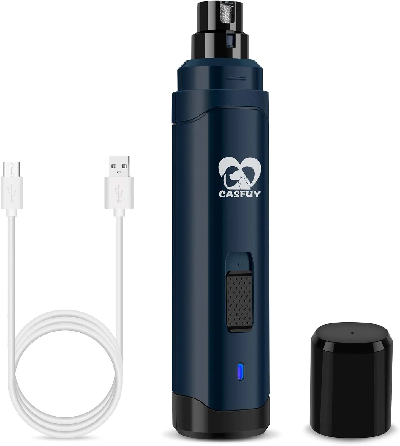 Recyclable Casfuy Dog Nail Grinder Upgraded - Professional 2-Speed Electric Rechargeable Pet Nail Trimmer Painless Paws Grooming Smoothing for Small Medium Large Dogs Cats Dark Blue High-End