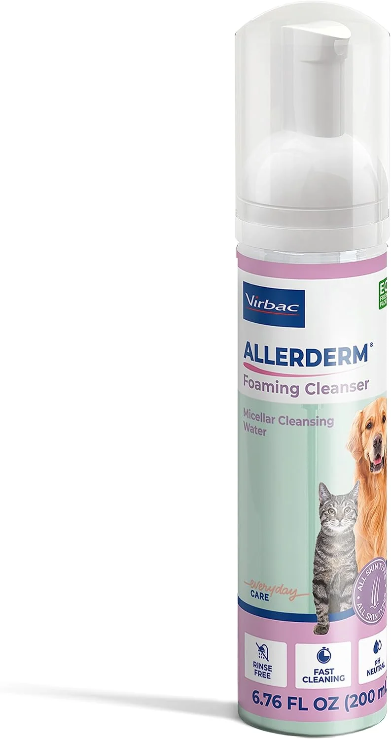 Safe ALLERDERM Foaming Cleanser- Rinse- Waterless Micellar Foam for Dogs and Cats with Sensitive Skin by Virbac Eco-Friendly