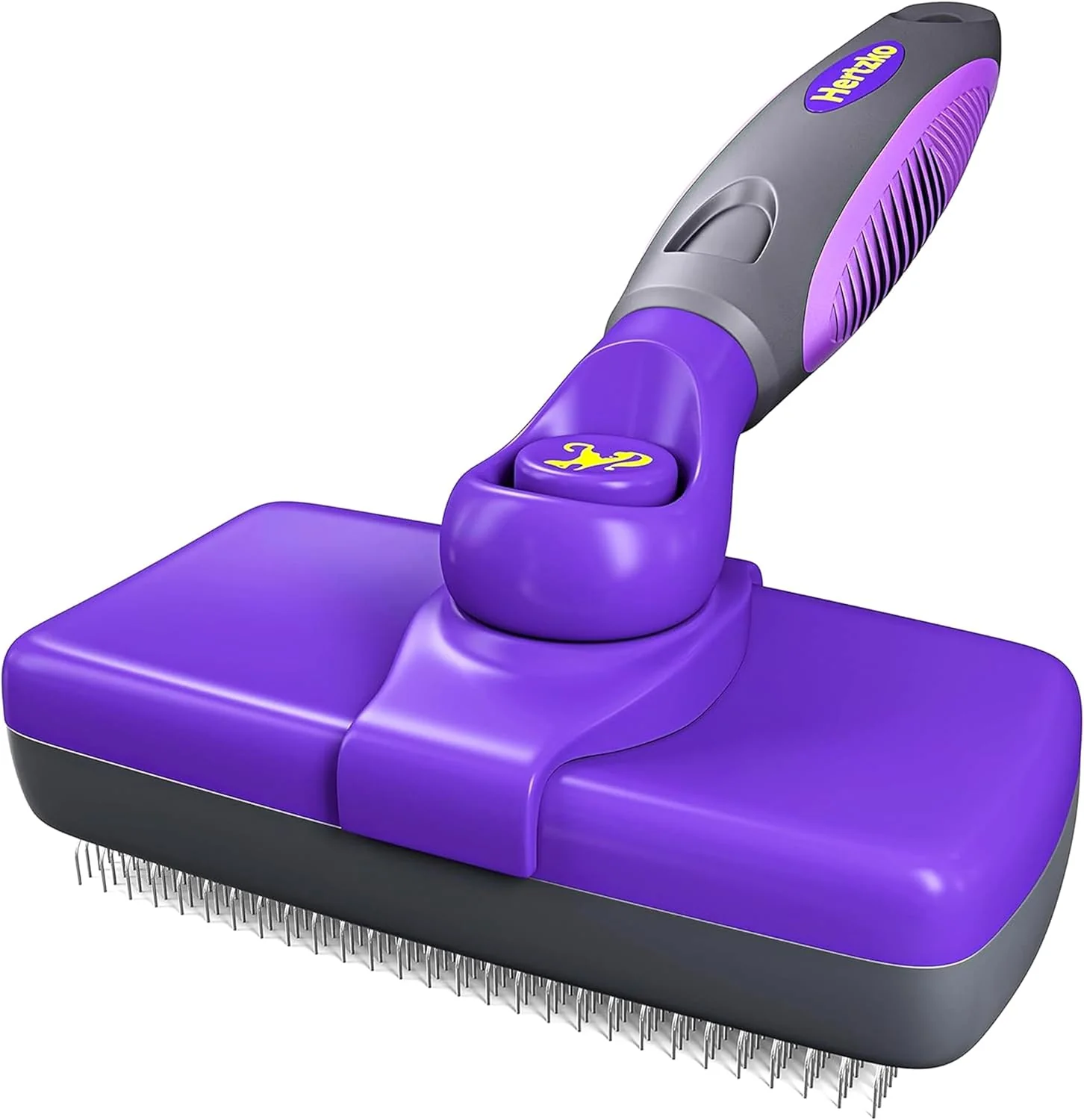 Efficient Hertzko Self Cleaning Slicker Brush for Dogs and Cats - Pet Hair Brush for Shedding Long and Short Hair - Easy Clean Retractable Bristles - Cat and Dog Grooming Tool - Purple Healthy