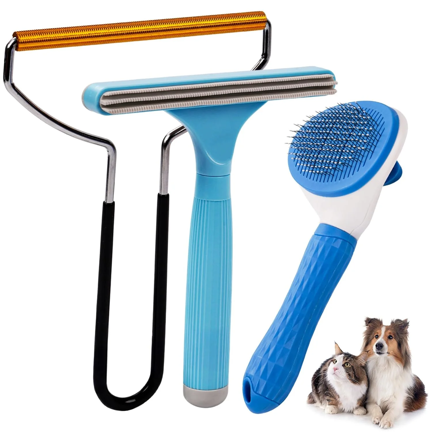 Expertly Made 3 in 1 Analan Cat Brush Pet Hair Remover for Dog Cat Self-Cleaning Slicker Brush for Pet Grooming Pet Hair Removal Tool for Furniture Carpets Couches and Bedding Sky Blue High-Grade