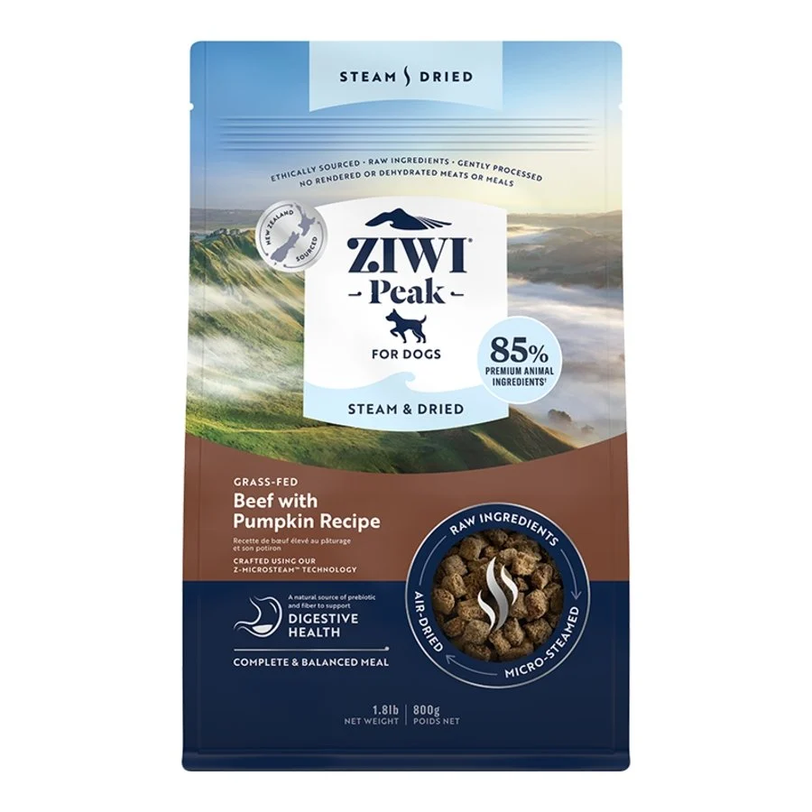 Exclusive Ziwi Peak Steam Dried Dog Food Grass-fed Beef with Pumpkin Recipe 1.8-lb Elegant
