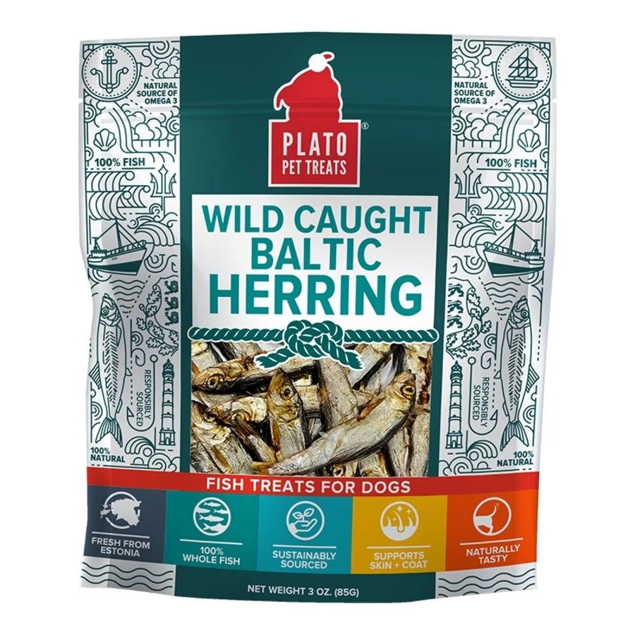 Official Plato Wild Caught Baltic Herring Fish Dog Treats 3-oz Selected