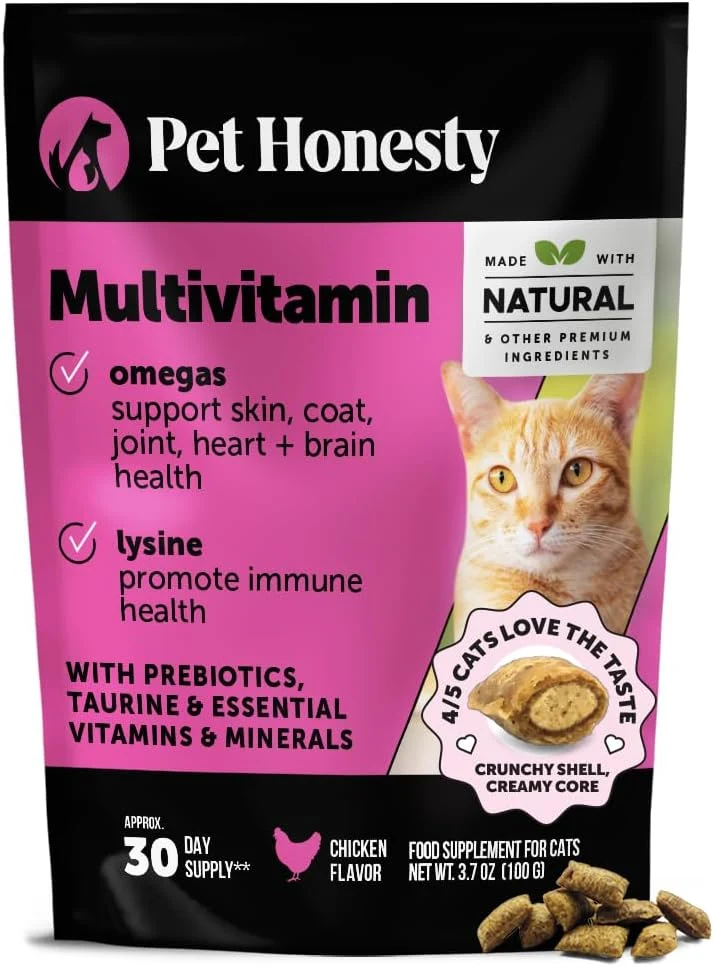 Durable Cat Multivitamin Crunchy Creamy Chews - Cat Treats for Health Immune Joint Support Skin Coat Digestion - Vitamins with Omega 3s Lysine Probiotics 30 Day Supply Stylish