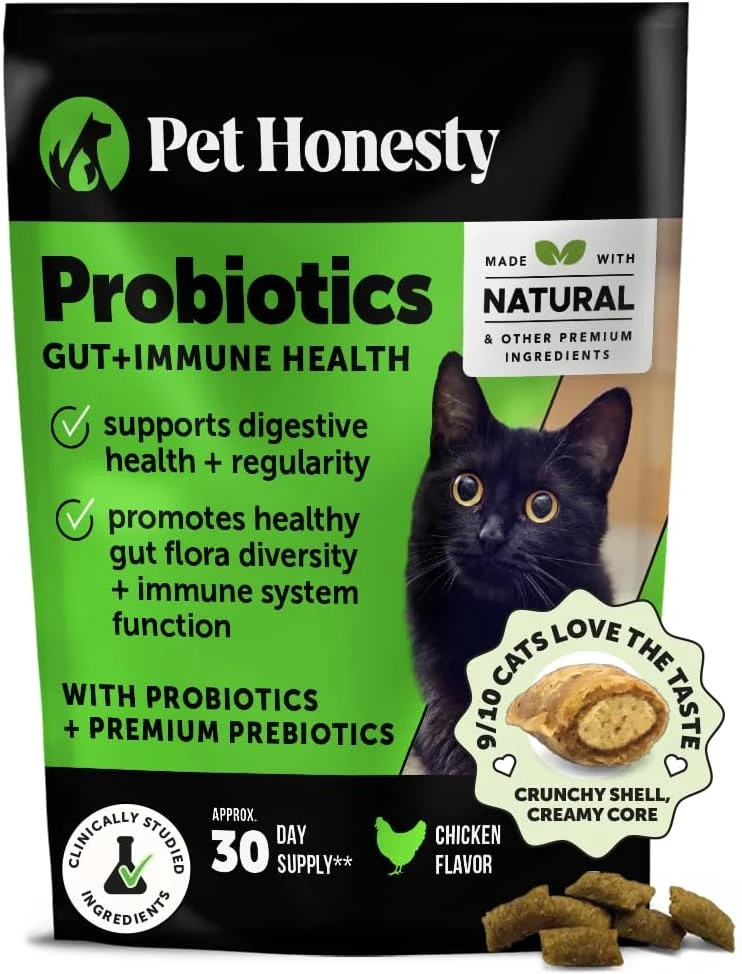 Original Design Cat Probiotics Gut Immune Health Crunchy Creamy Chews - Digestive Health Supports Gut Health Immunity Healthy Digestion Cat Constipation Relief - Chicken 30-Day Supply Fine