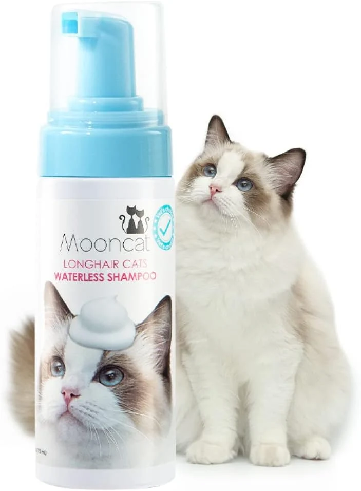 Traditional Mooncat Waterless Cat Shampoo for Longhair Cats Licking Safe No-Rinse Dry Foam Bath for Detangling Matted Fur Gentle Formula for Kittens Sensitive Skin pH Balanced - 5oz High-Grade