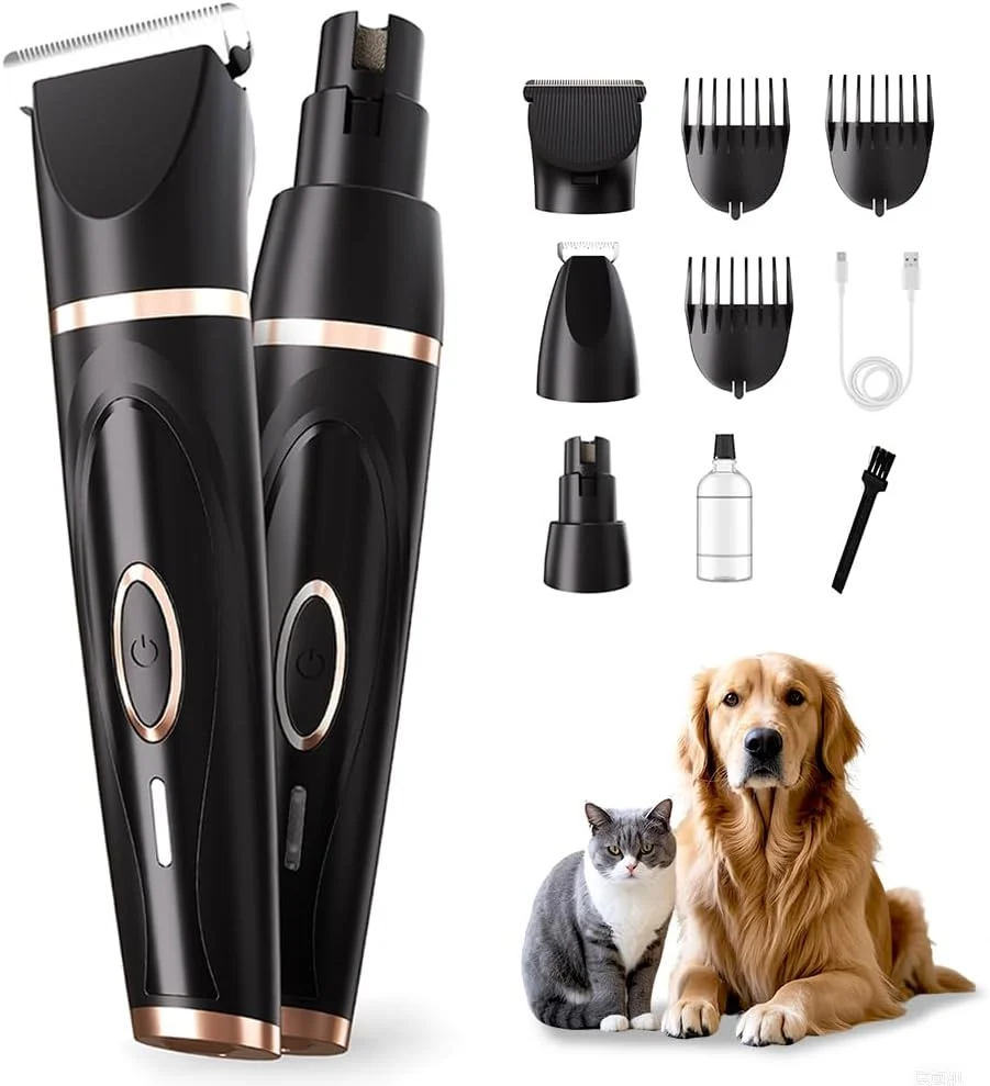 High-End Dog Clippers Grooming Kit with Paw Trimmer 3 in 1 Low Noise Electric Rechargeable Cordless Pet Shaver with Nail Grinder Dog Hair Trimmer for Dogs Cats and Other Pets Advanced