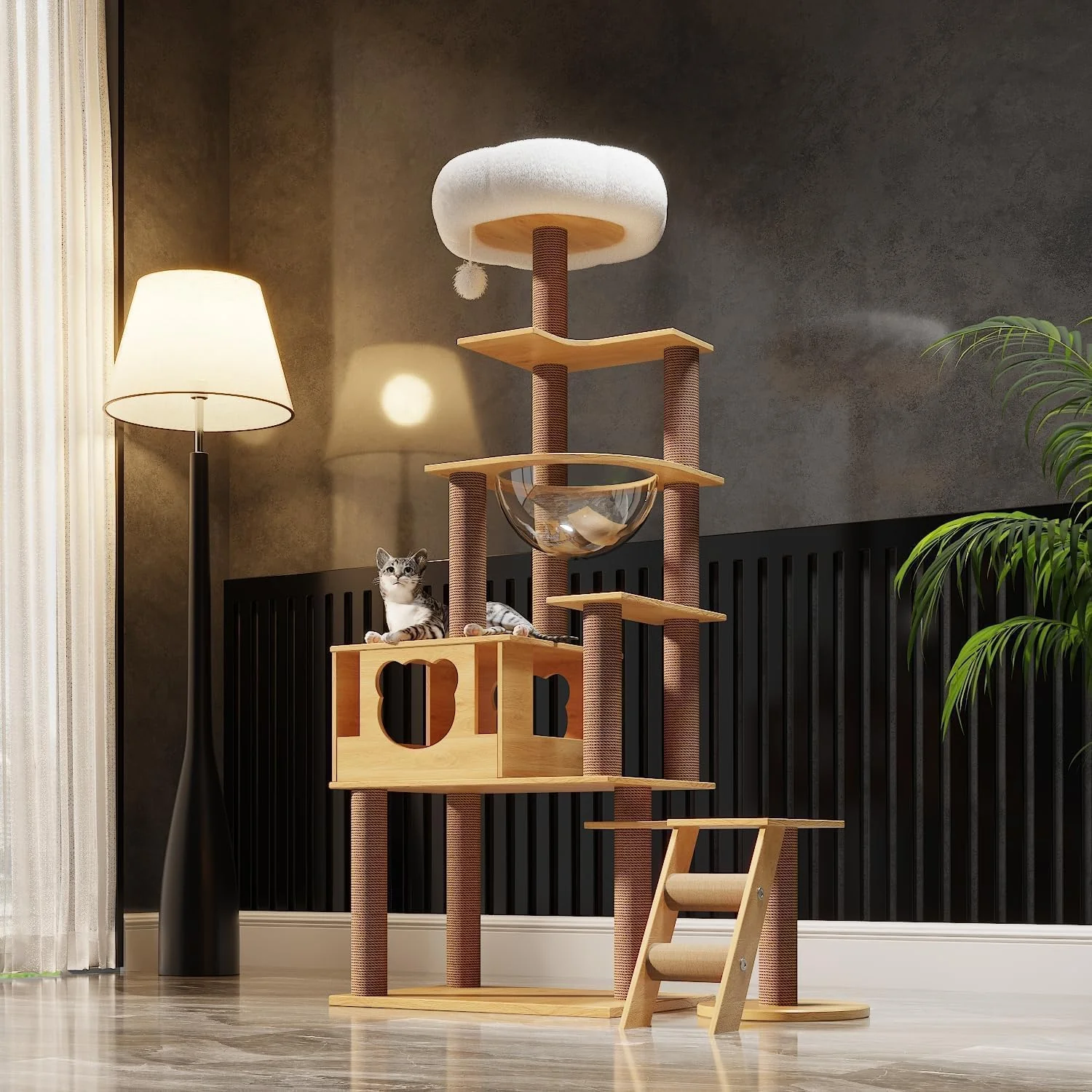 Trusted Yinanroa 65-Inch Multi-Pure Wood Cat Tree Tower with Condo – 13 Scratching Posts Padded Platform Bed Carefully Designed
