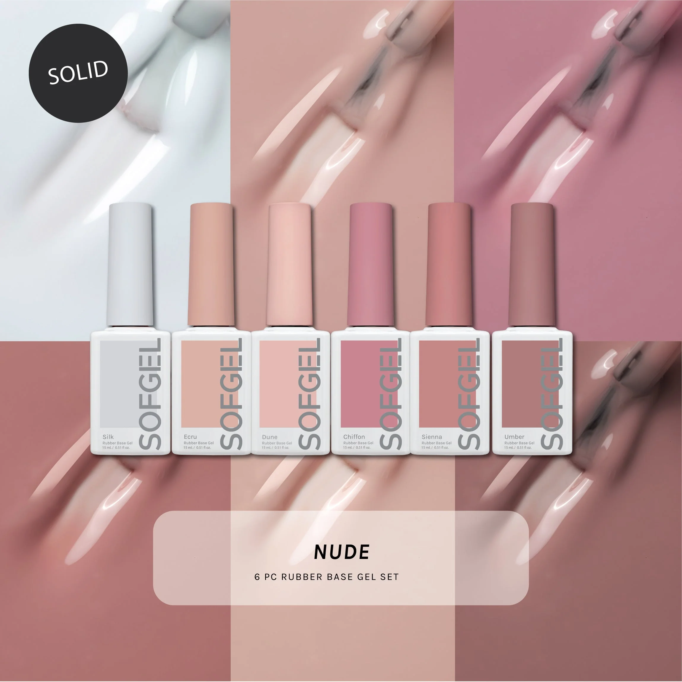 Elegant Nude Rubber Base Gel Set of 6 Colors Healthy
