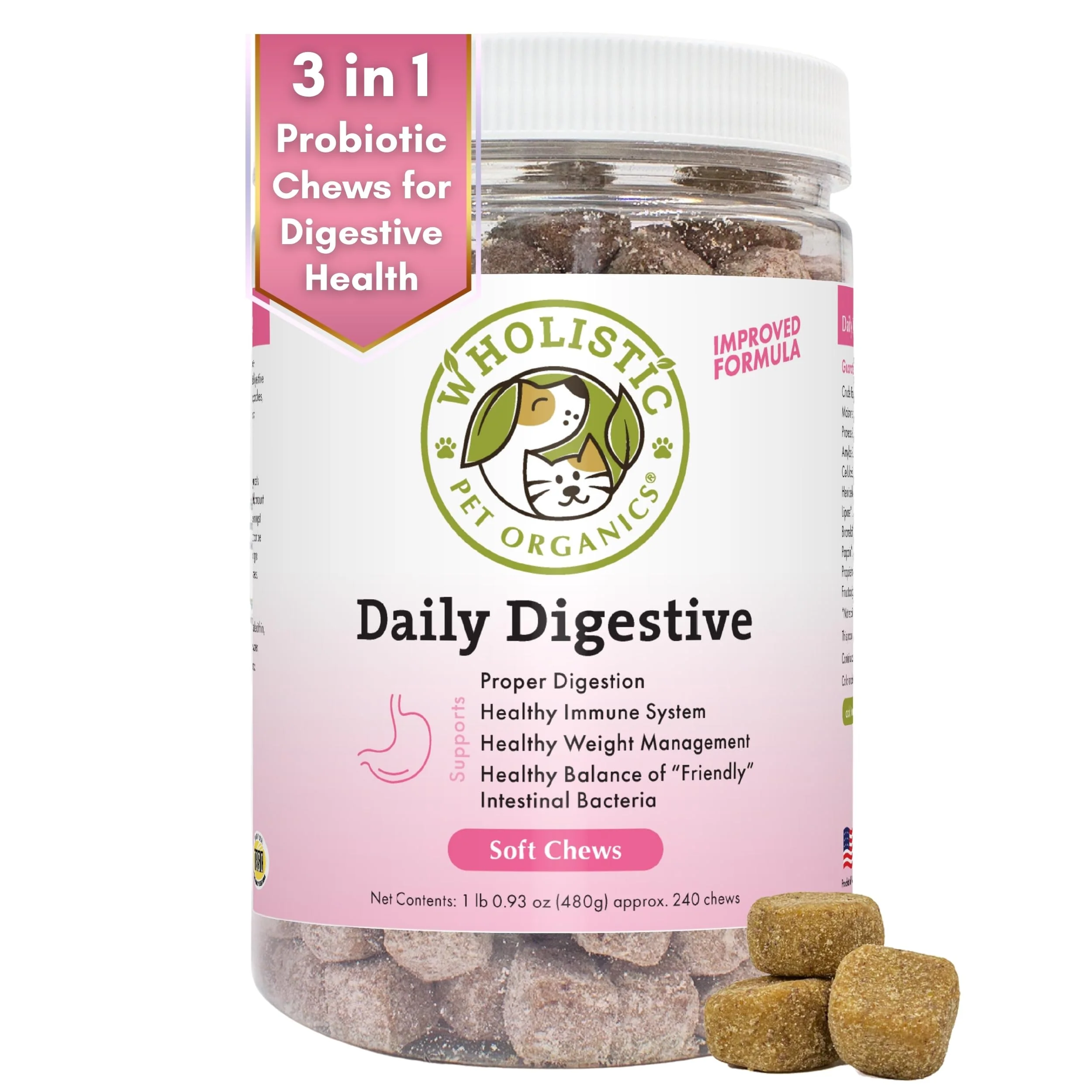 Smart Wholistic Pet Organics Digest-All Plus Dog Probiotics Digestive Enzymes Traditional