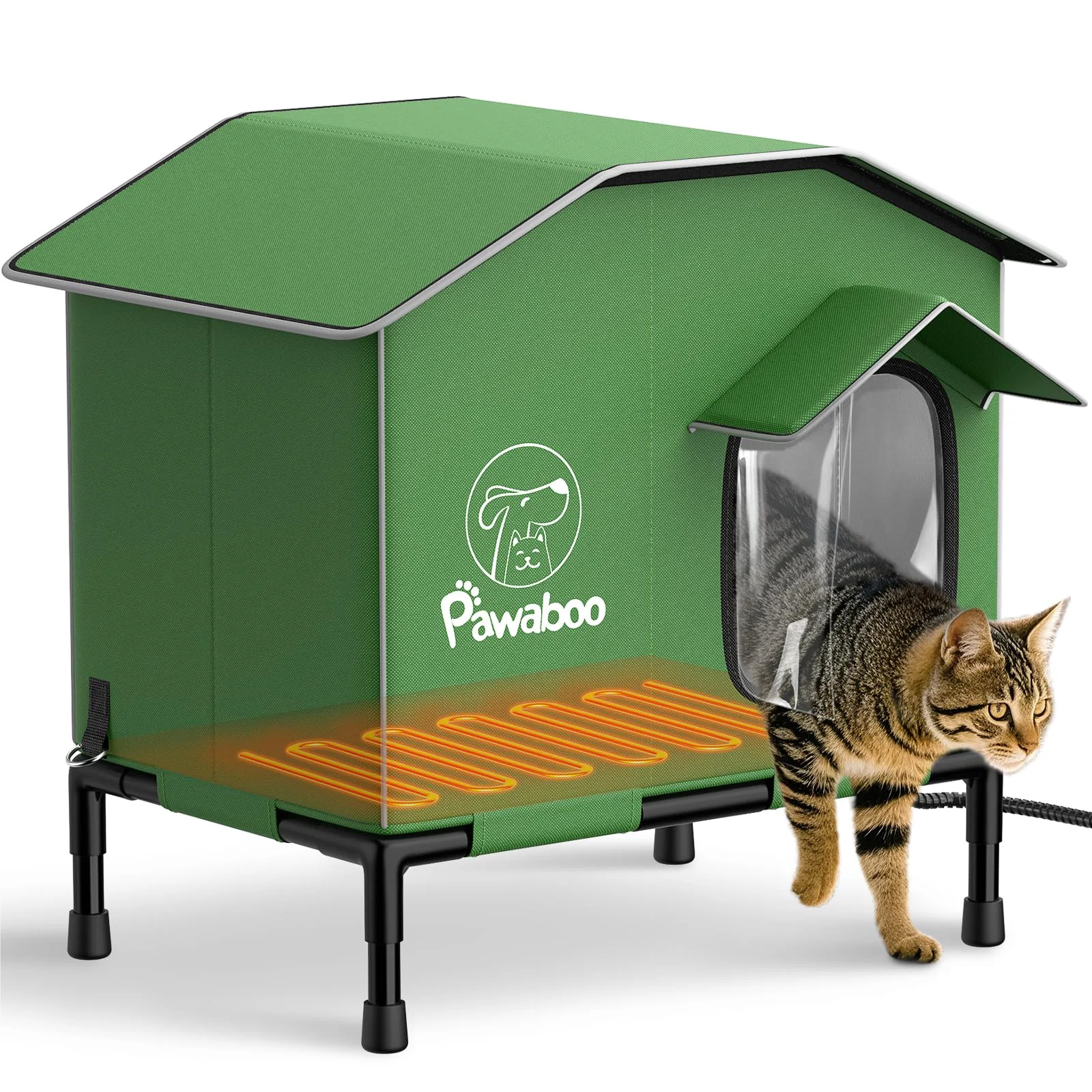 Clean Pawaboo Heated Outdoor Cat House – Weatherproof Winter Shelter with Heater Raised Base Professional