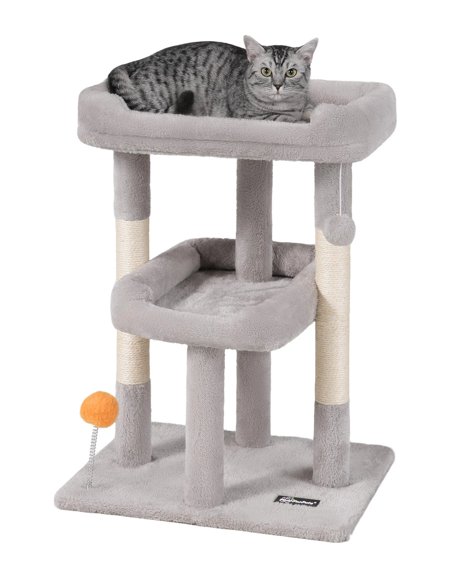 Verified FourFurPets Small Cat Tree – Multi-Level Indoor Cat Tower with Scratching Post Toys Light Gray Trusted