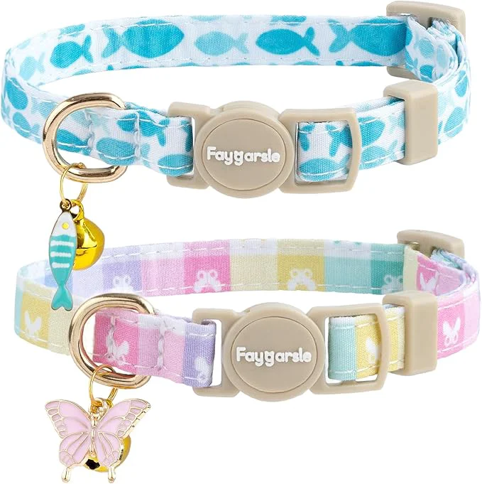 Trusted Faygarsle 2 Pack Plaid Butterfly Fish Pattern Cat Collars Breakaway Safety Innovative