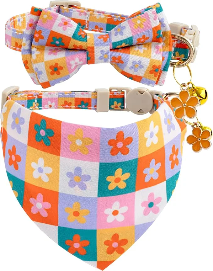 Authentic Faygarsle 2 Pack Floral Pattern Cat Collar Set Green