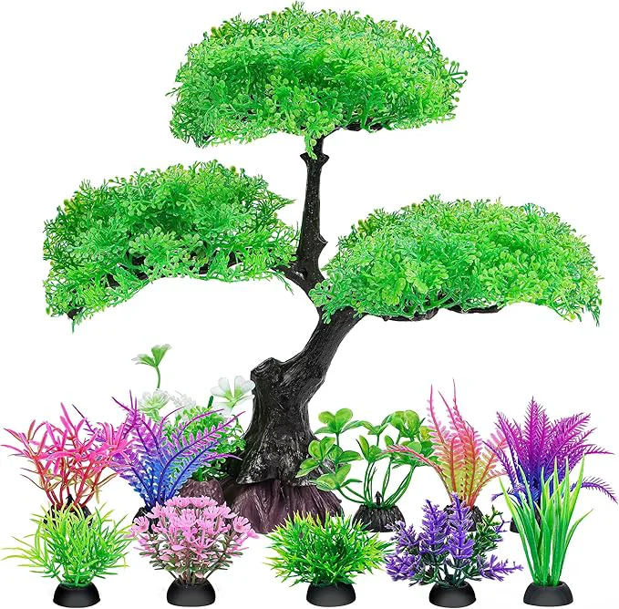 Recyclable Ameliade Aquarium Artificial Plastic Plants Decoration Aquarium Tree Decor Set Authentic
