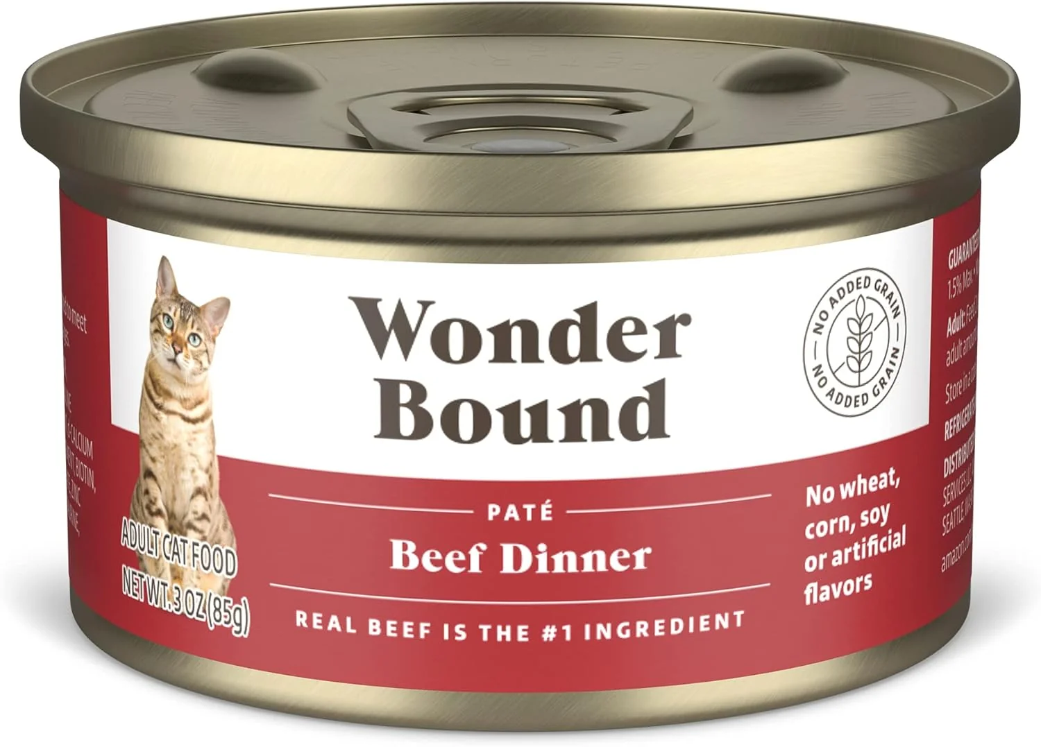 World-Class Amazon Brand - Wonder Bound Wet Cat Food Paté No Added Grain 3 oz cans Pack of 24 Beef Reusable