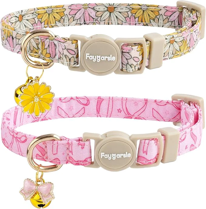 Verified Faygarsle 2 Pack Pink Bow Floral Pattern Cat Collars Breakaway Safety Collar Long-Lasting