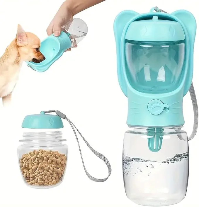 User-Friendly 2-in-1 Portable Dog Water Bottle with Food Container – Leakproof 18.6oz Travel Dispenser Certified