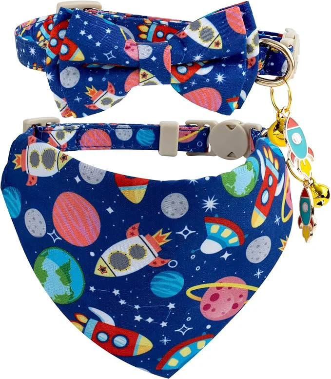 Artisan Faygarsle 2 Pack Space Theme Cat Collar Set Breathable