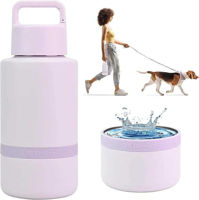 Quality Insulated Dog Water Bottle with Travel Bowl Dog Lover Gift Portable Water Bottle Dispenser Accessories for Car Hiking Camping Outdoor Leak-Proof Detachable Pale Mauve About ThisOverview Natural