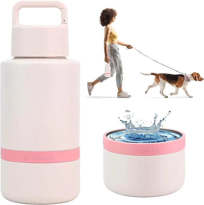 Soft Insulated Dog Water Bottle with Travel Bowl Dog Lover Gift Portable Water Bottle Dispenser Accessories for Car Hiking Camping Outdoor Leak-Proof Detachable Pale Pink About ThisOverview Long-Lasting