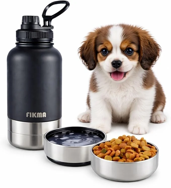 Versatile Insulated Dog Water Bottle with 2 Bowls 32oz Insulated Stainless Steel Travel Bottle for Pets Leak-Proof Portable Design for Hiking Camping Travel Black About ThisOverview Solid