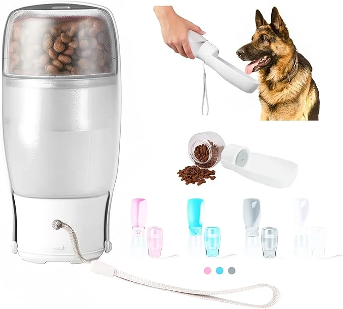 Trendy 2-in-1 Foldable Pet Travel Water Bottle Feeding Vessels for Pets 11.8oz Water 7oz Food Container for Dogs and Cats Portable Leak-Proof Dispenser for Hiking Walking Camping WhiteAbout ThisOverview Genuine