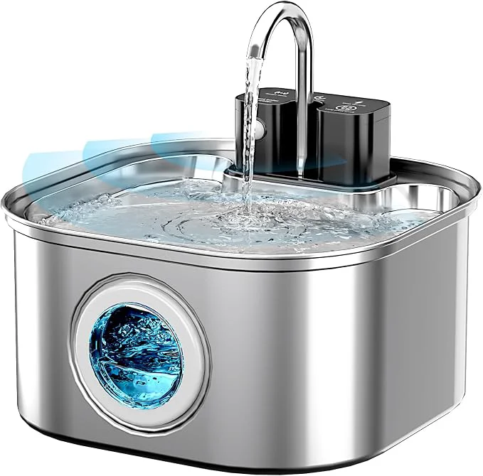 Advanced Wireless Cat Water Fountain Stainless Steel 3.2L 108oz Battery Operated Pet Soft