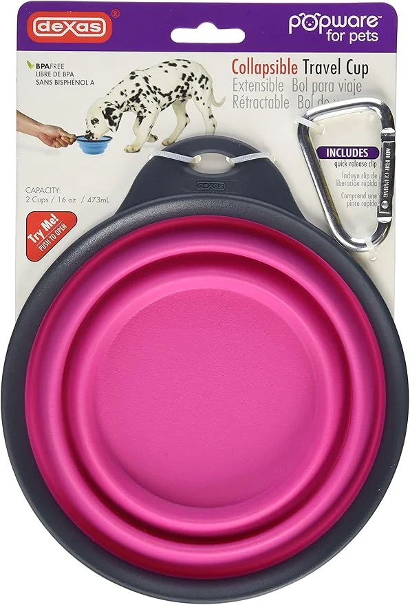 Top-Quality Dexas Popware for Pets Collapsible Travel Cup Large Gray PinkAbout ThisOverview Premium Material